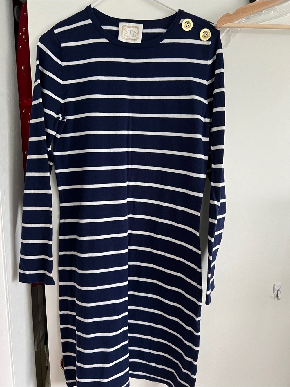 Sail to Sable Navy & White Striped Long Sleeve Dress size M